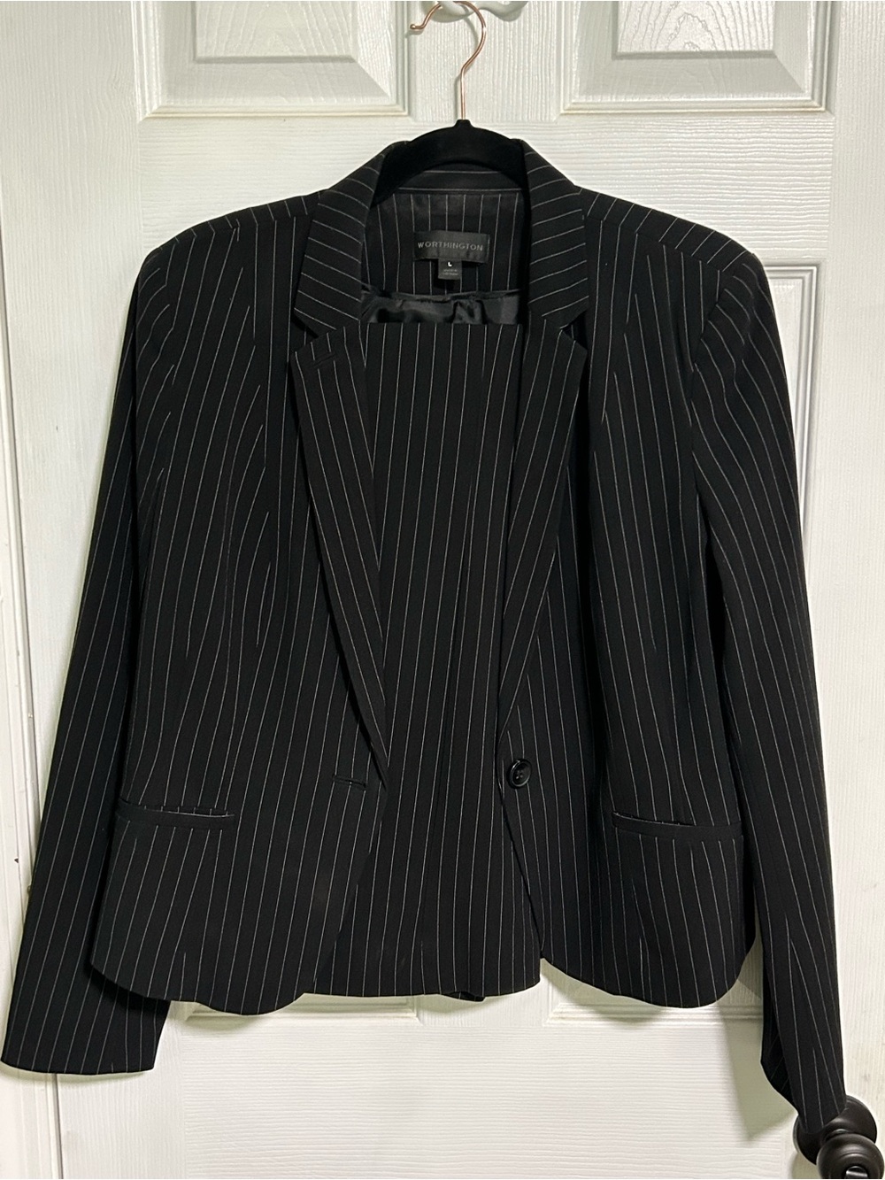 Worthington Black Pinstripe Pant Suit  - Classic Women's Jacket and pants L/14